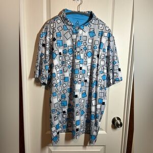 Deolax Geometric Blue and Gray Men's Shirt - Size XXL EUC